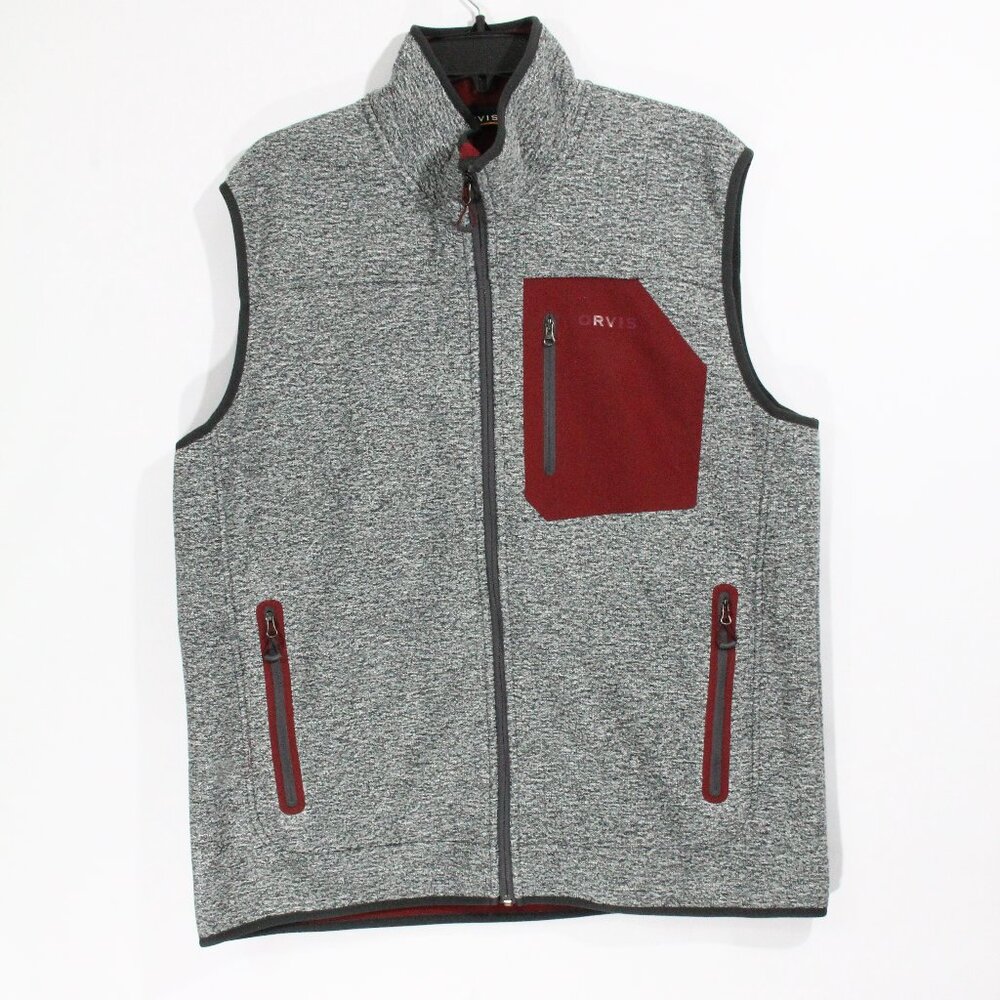 Orvis Sweater Fleece Vest Men Large Zipper Pockets Gray Layering